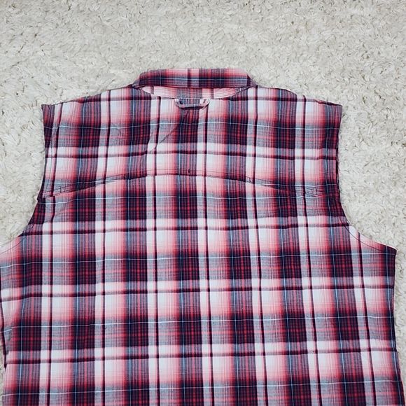 Dakini Plaid Boyfriend Shirt Womens Medium Red Stretch Hidden Pocket Vented - Picture 6 of 10